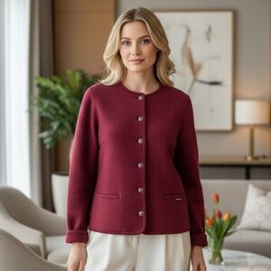 Vintage Women's Geiger Austria Red Boiled Wool Jacket Blazer Cardigan EUC SZ 48